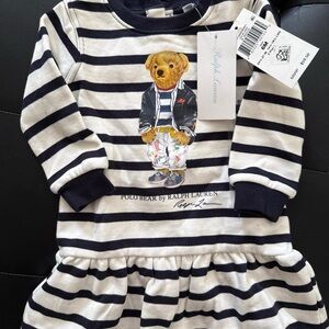 Ralph Lauren Navy and Cream Striped Polo Bear Casual Dress